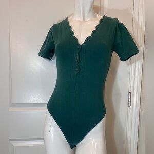 Teal Green Scalloped Bodysuit